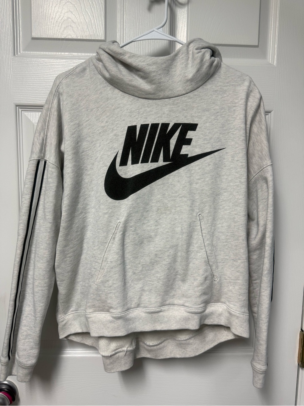 Nike Light Gray Hoodie with Black Trim and Red Tag